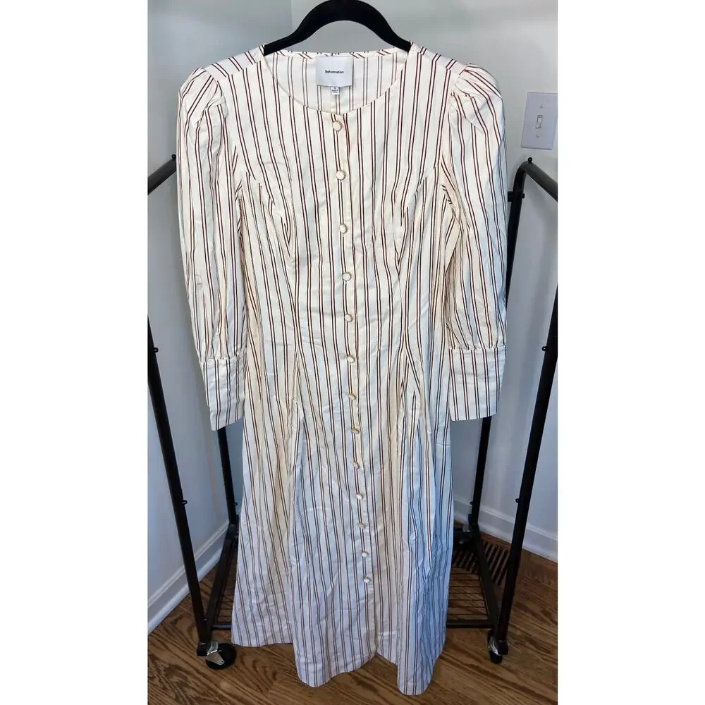 Reformation Halia Midi Dress in August Stripe size 4 - Picture 7 of 8